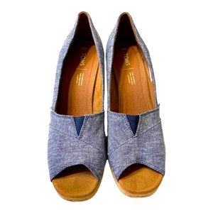 TOMS Women's Denim Open Toe Wedge Sandals, Size 11